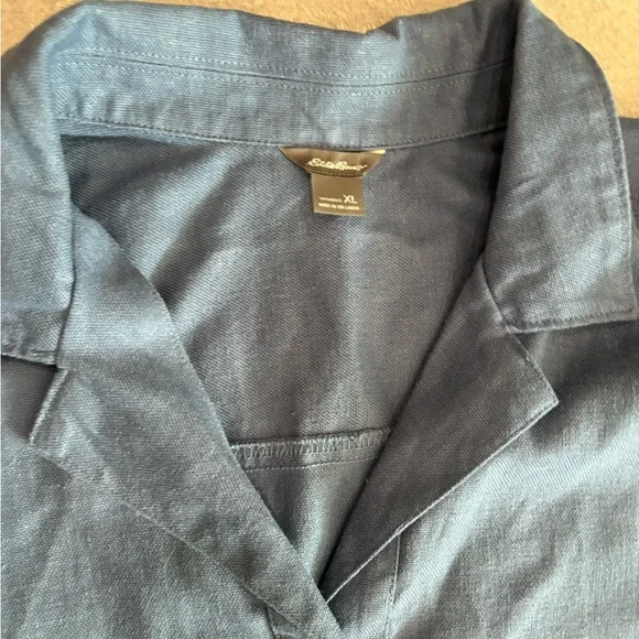 Eddie Bauer Blue Short Sleeve Hemp Linen Blend Romper Jumpsuit - Picture 4 of 9